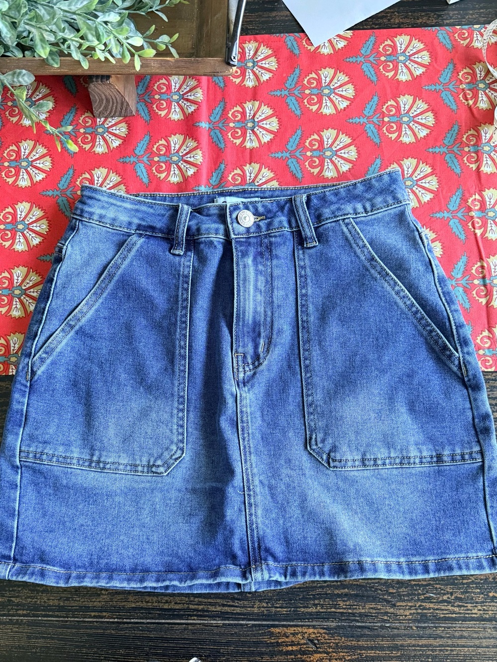 Women’s Genleck Denim Mini Skirt with Front Patch Pockets - Blue